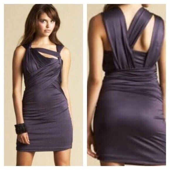 Bebe Womens Wrap And TWIST Glam Teal Shine Strappy DRESS SIZE Medium New - Picture 11 of 12